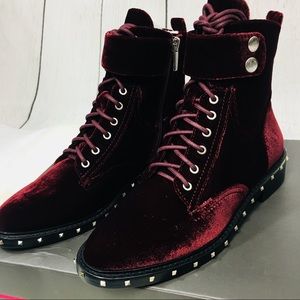 NEW maroon velvet studded combat boot Vince Camuto